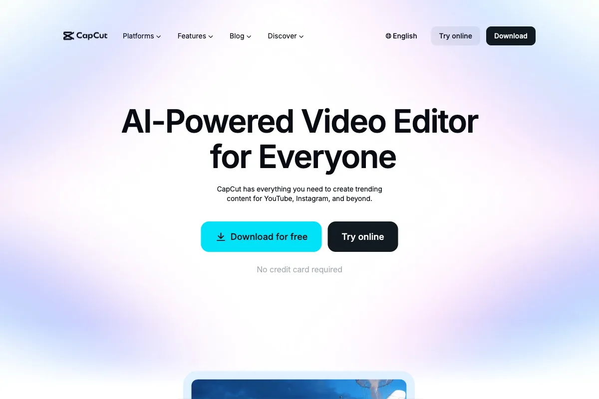 Интерфейс видеоредактора CapCut: таймлайн, панель эффектов и инструменты ИИ-редактирования